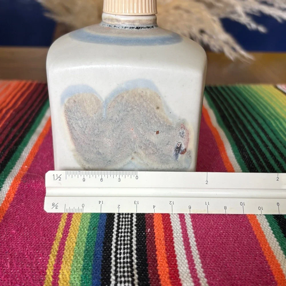 Handmade Studio Pottery Soap Dispenser Set Drip Glaze Stoneware Boho Decor 2pc